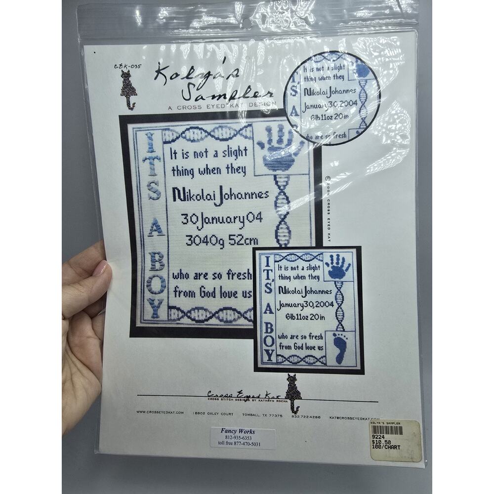 Cross Eyed Kat Cross Stitch Kolya's Sampler Chart Kat Rocha Birth Announcement